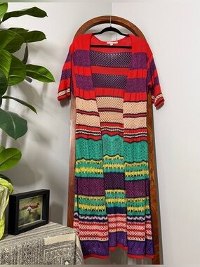 Anthropologie Cecilia Prado MEDIUM Striped Long Open Front Cardigan Sweater